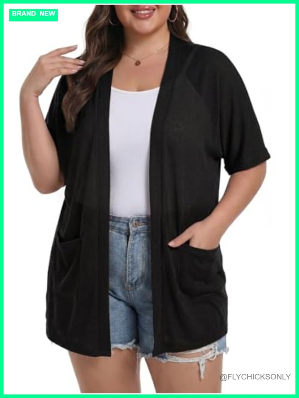 Plus Size Short Sleeve Cardigan Lightweight Open Front with Pockets
